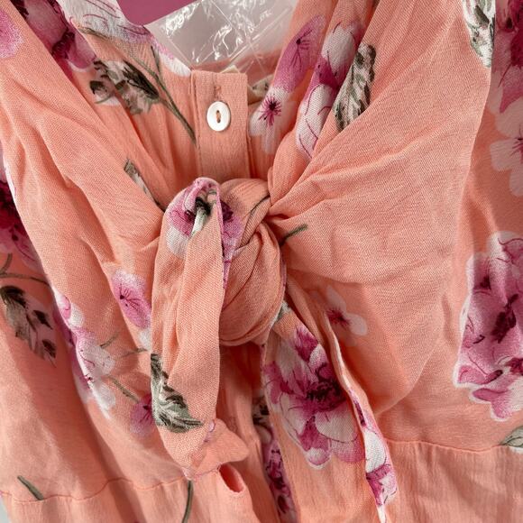 PROMESA Dress Size Medium NWT Floral Peach Button Down Tie Mini Boutique - Picture 9 of 16